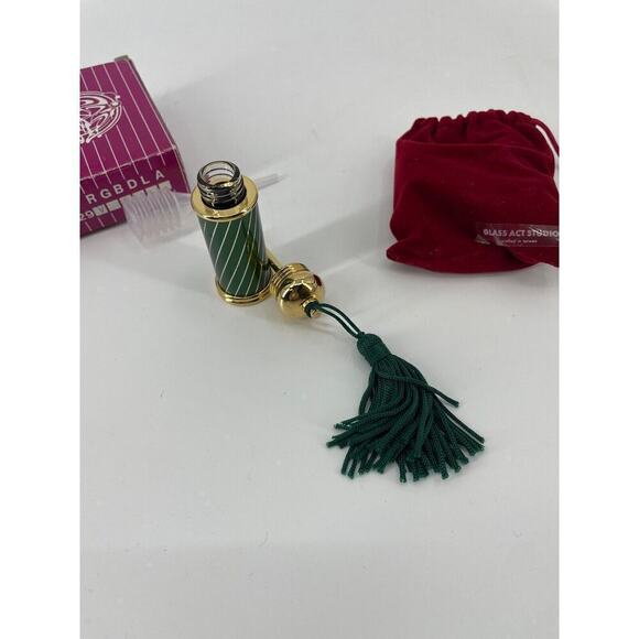 Glass Act Studios Green And Gold Swirl Perfume Bottle w Stopper With Bag - Picture 4 of 7